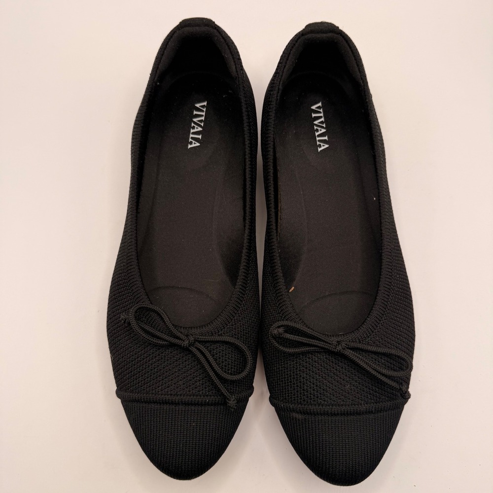 VIVAIA Margot 2.0 Black Pointed Toe Ballet Flats Bow Accent Womens US 5 EU 35